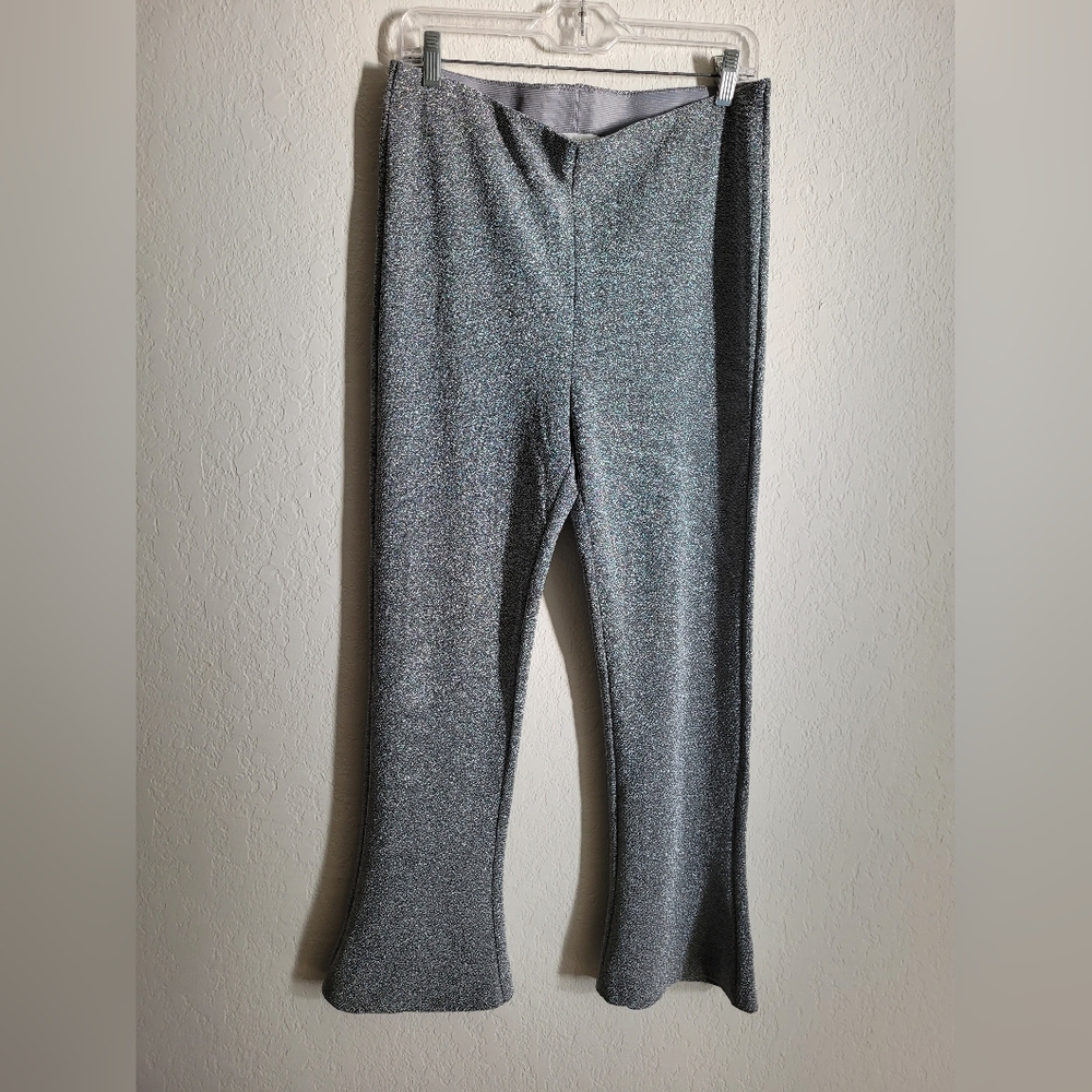 H&m shimmery silver flare holiday christmas party pants | size L